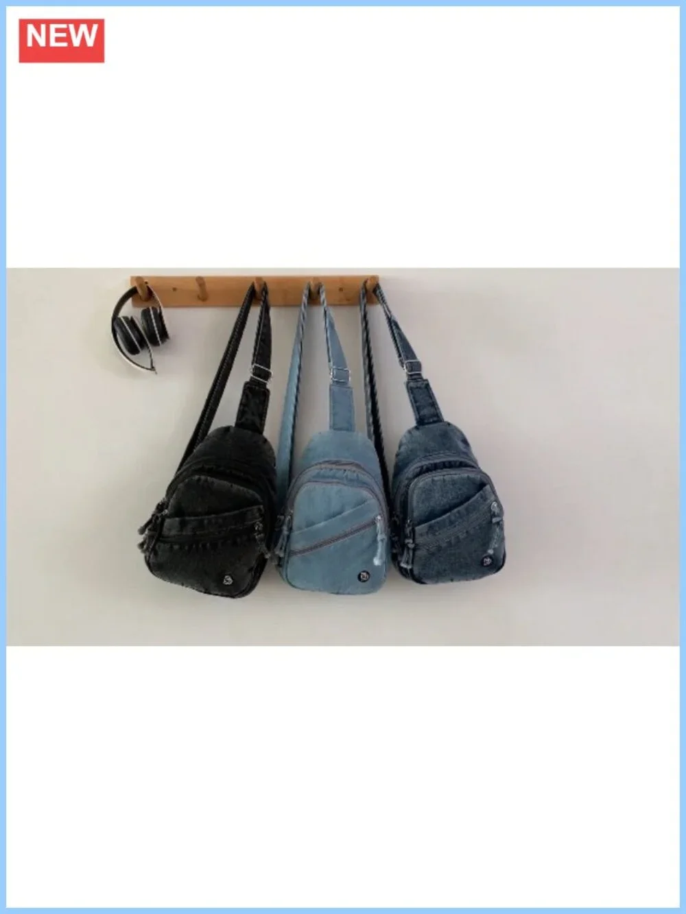Y2K Denim Sling Bag Crossbody Chest Bag Faded Wash Jean Purse